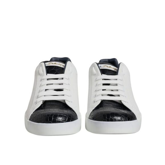 Dolce & Gabbana White Black Leather Portofino Sneaker Men\'s Shoes (Pre-Owned)
